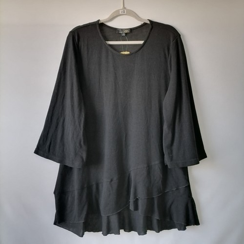NWT Suzanne Betro Womens Black Round Neck 3/4 Sleeve Ruffle Hem Tunic Top Sz 1X - 第 1/6 張圖片