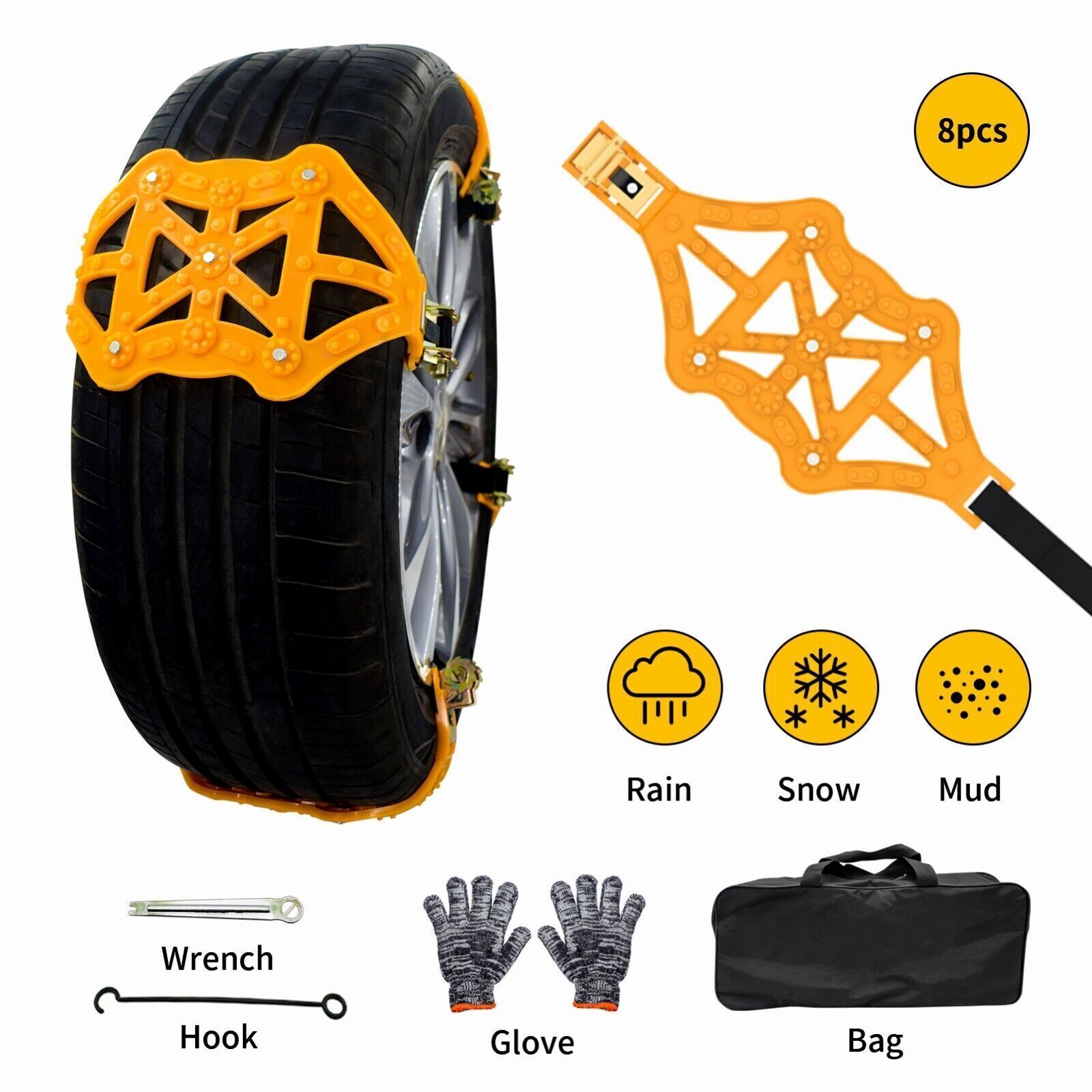 8X Wheel Tire Snow Antiskid Chains for Car Truck SUV Emergency