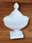 Vintage Westmoreland Waterfort Pattern Milk Glass Candy Dish With Lid