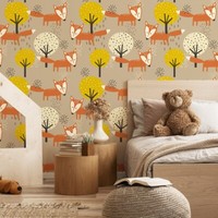 10M Vlies Tapeten Rollen Kinderzimmer Tiere FüChse Wald BäUme Gemalt Xxl 4147