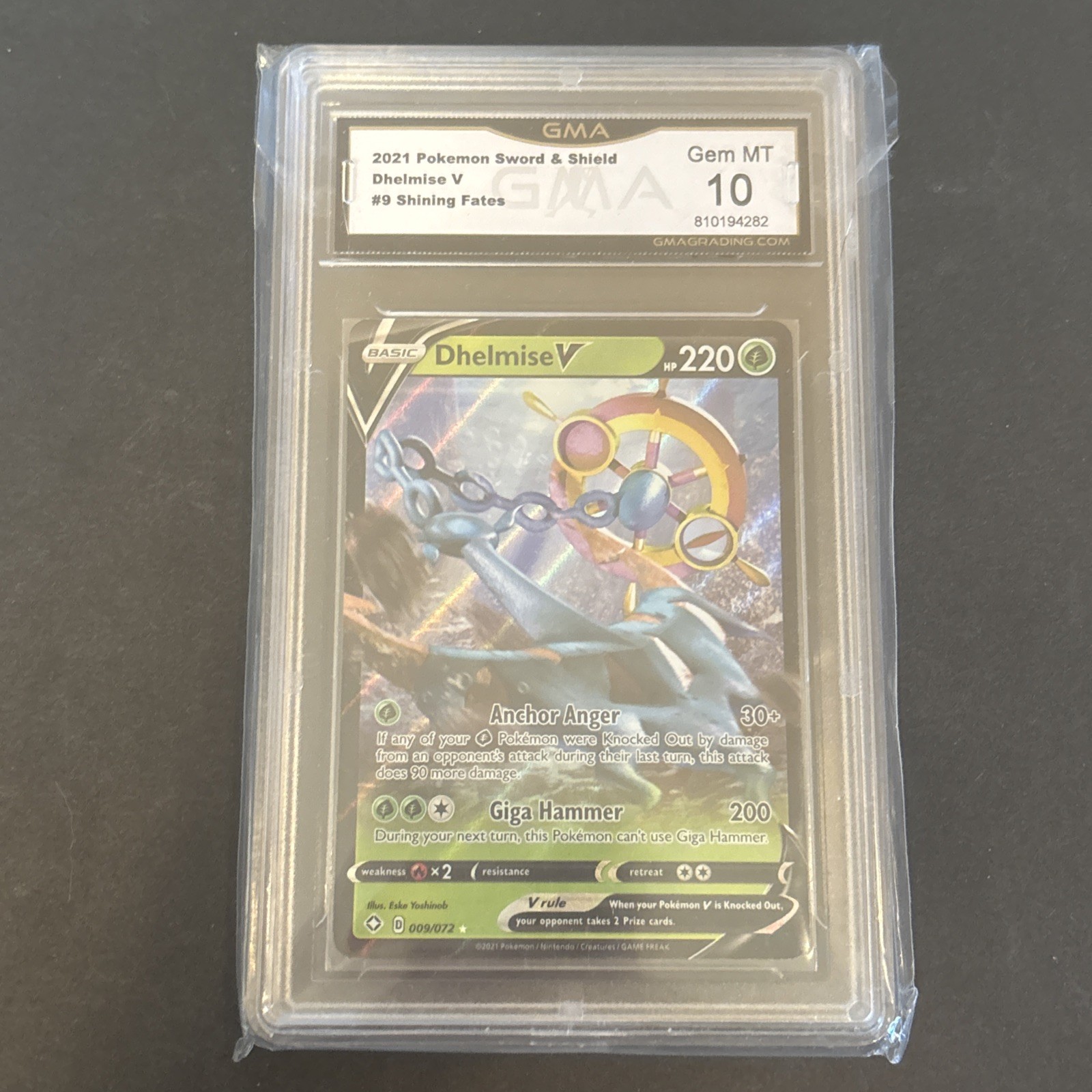 2021 Pokemon Shining Fates #009/072 Dhelmise V Rare GMA 10 GEM Mint