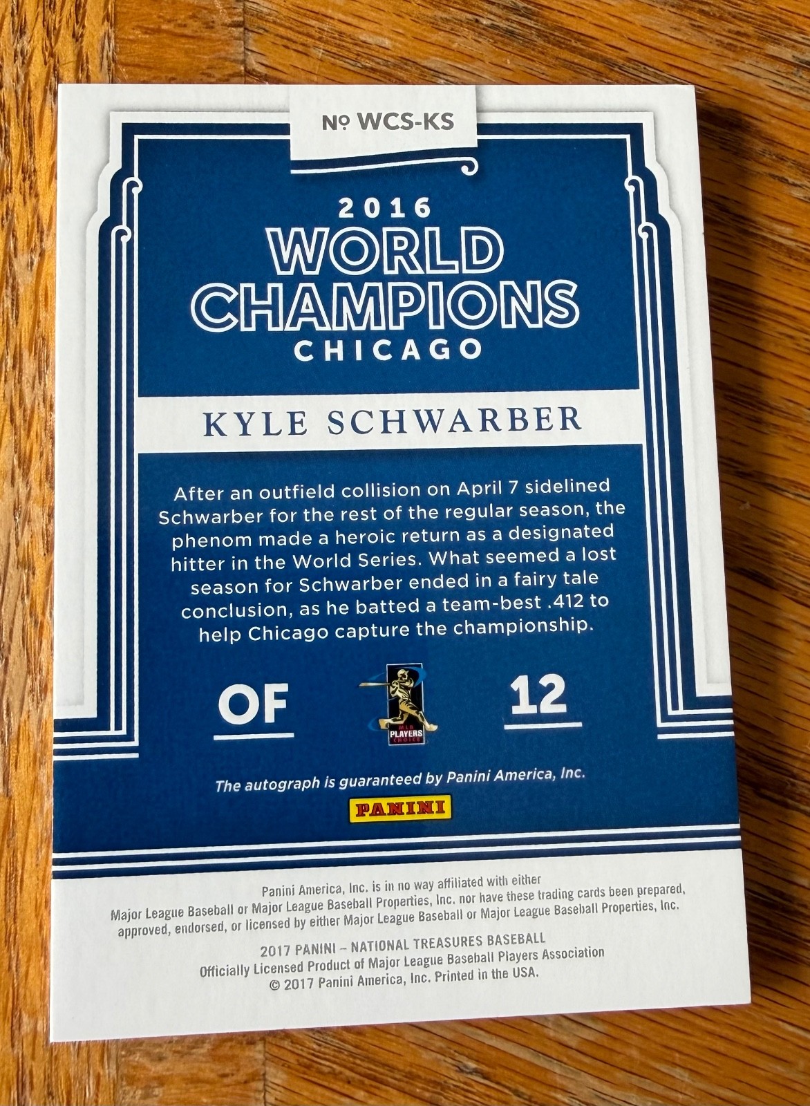 2017 National Treasures Kyle Schwarber 2016 World Champions auto holo gold /10 view 3