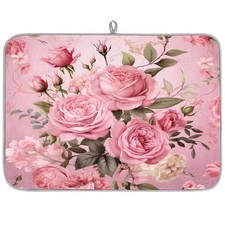 Beautiful Pink Roses Dish Drying Mat 18x24 Inch Reversible Absorbent Pad