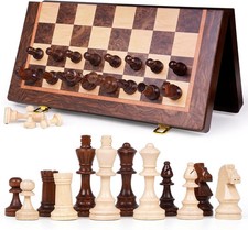Magnetic Chess Set, 15 Inch Wooden Chess Set with Storage, Folding Travel Chess
