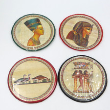 4 Egyptian Papyrus Coaster Set 3.75" Water Heat Resistant Soft Back Souvenir (A)