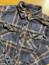 Rock Revival Mens XL Gray Blue Tartan Plaid L/S Embroidered Cotton Button Shirt