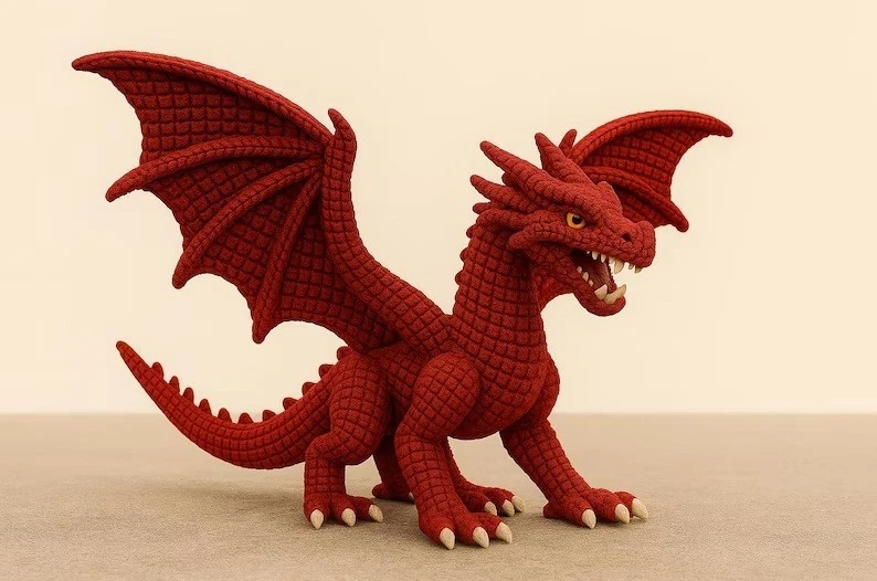 Red Dragon Crochet Pattern Only Intermediate Amigurumi Plushie Wales Welsh 60cm