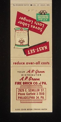 1950s A. P. Green Fire Brick Co. Kast-Set 2929 E. Schiller St. Philadelphia PA