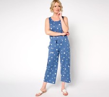 Muk Luks French Terry Straight Leg Cargo Jumpsuit Blue Star 3X New