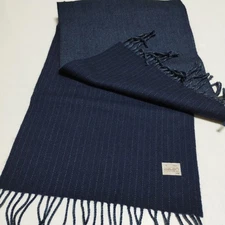 Visaruno 100% Wool Reversible Muffler Stripe Blue Japan Unused