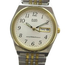 SEIKO ALBA V743 8A10 Wristwatch Gold Silver Quartz Timepiece Genuine