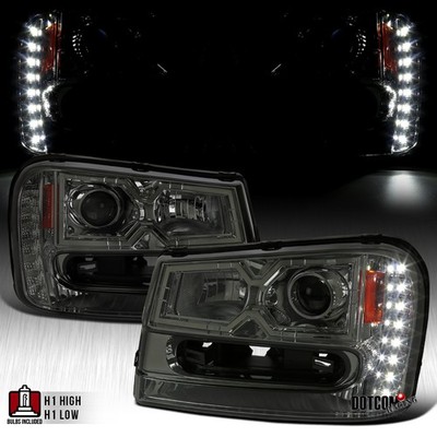 Fit 2002-2009 Chevy Trailblazer Smoke Projector Headlights w/ LED Lamps 02-09