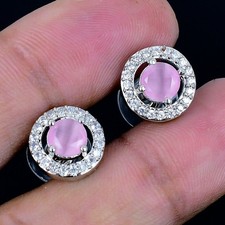 Pink Morganite 925 Silver Overlay  Gemstone Earrings Jewelry Gift 0.4