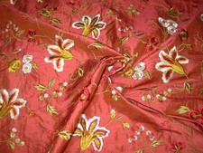 2 YDS 100 SILK FLORAL EMBROIDERED DRAPERY UPHOLSTERY FABRIC FOR LESS