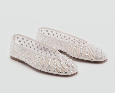 NEW MANGO MNG WHITE MESH RHINESTONE BALLERINAS BALLET FLATS  SHOES SZ 37 US 6.5