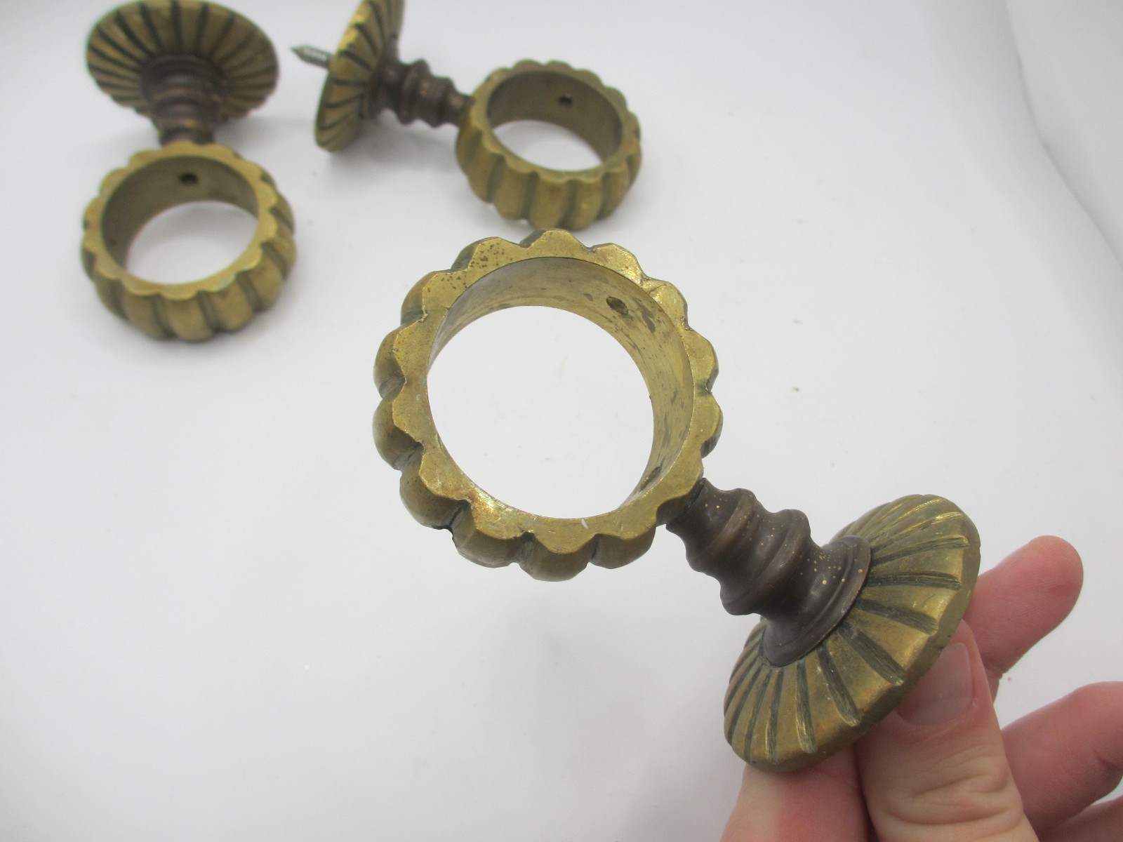 Antique Brass Curtain Pole Holder Hand Rail Bracket Old Hanger Victorian £15each