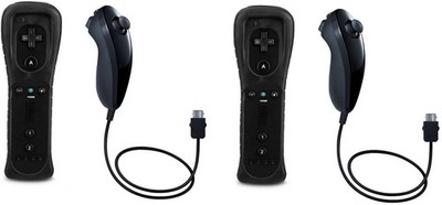 2x Remote Controller Fernbedienung + Nunchuck in Schwarz für Nintendo Wii *NEU*