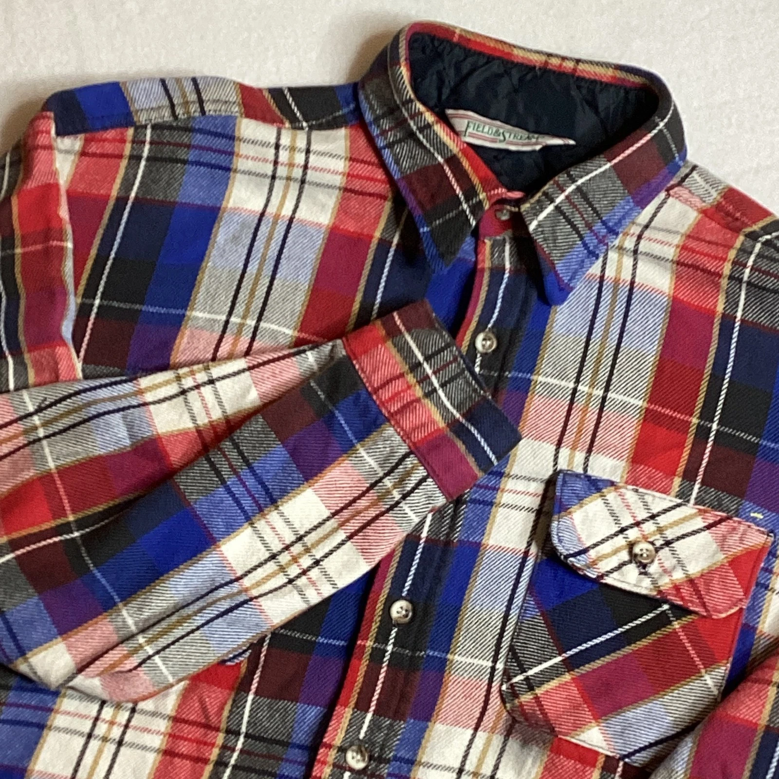 VTG Field & Stream Mens XLT Flannel Shirt Plaid Button Front Long Sleeve Outdoor