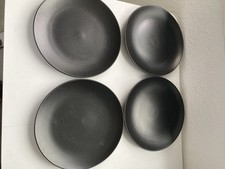 4x Ikea schwarze Steingut-Speiseteller
