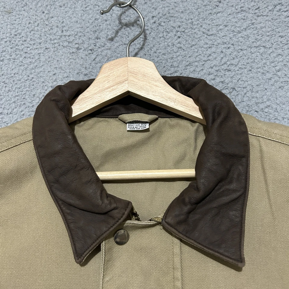 Field & Stream Jacket Mens 2XL Khaki Brown Cotton Canvas Leather Collar Field - Image 3 of 4