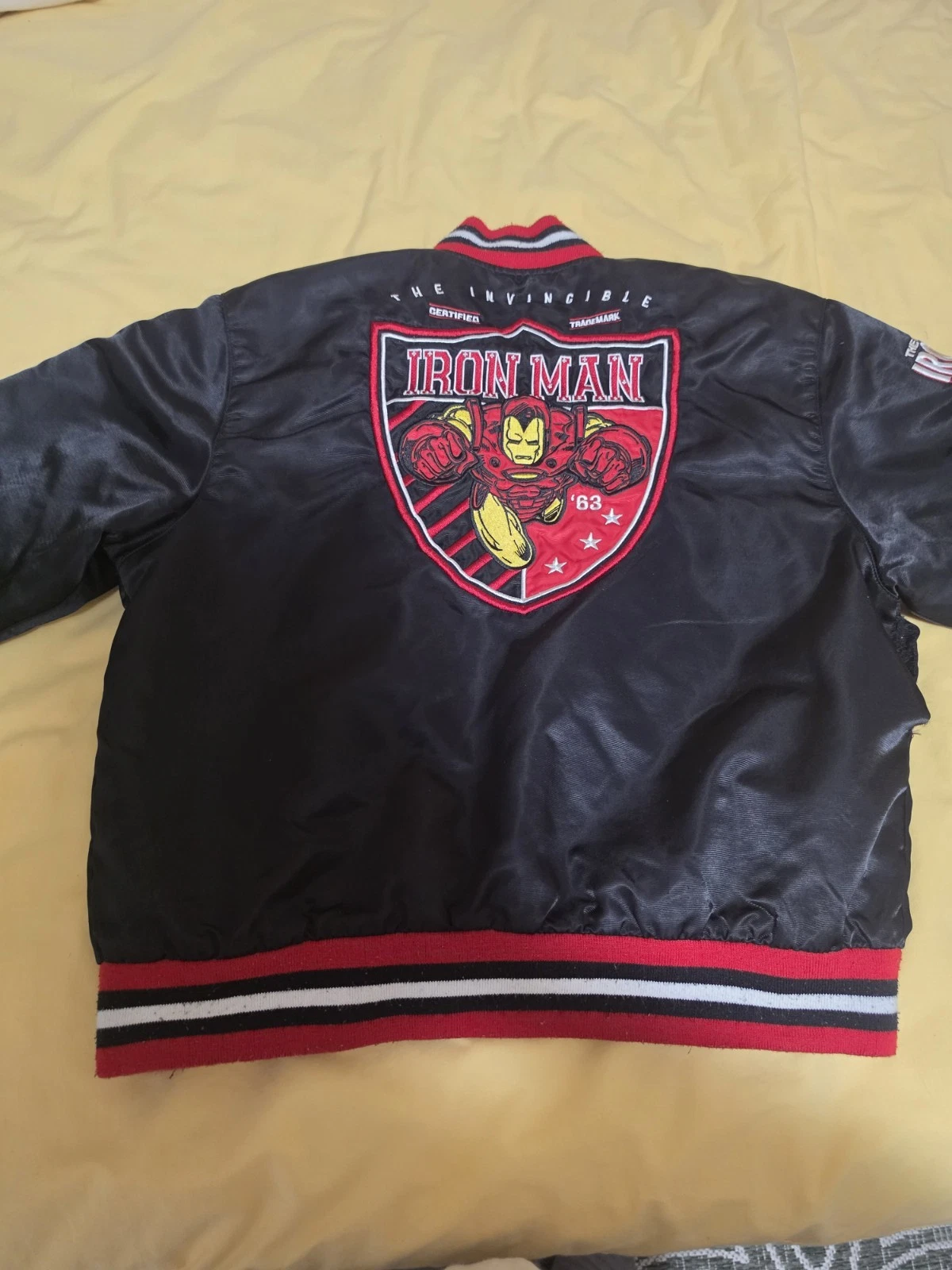 Marvel Comics Iron Man Varsity Jacket Satin Snap Front Embroidered Black XL image 6