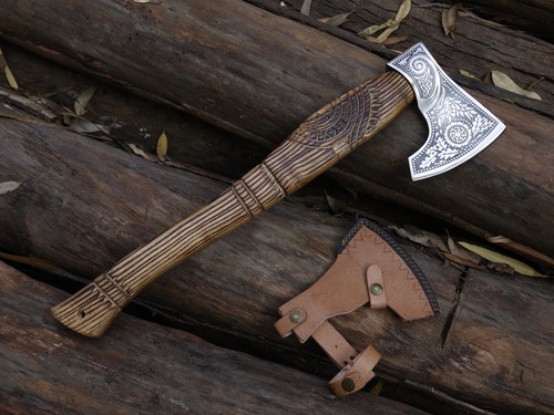 Viking Axe Handmade Carbon Steel Blade Tomahawk Axe W/Leather Sheath  BL-3183