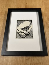 ‘Dunnock’- Framed Woodcut Bird By Raphael Nelson, dated 1940s