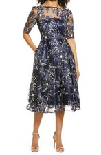 Eliza J Women's Embroidered Sequin Midi Dress Navy, 2