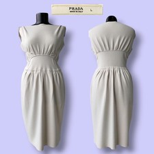 PRADA Dress Sleeveless Ivory Ruched 100 Wool Archival Vintage 2007 Size L