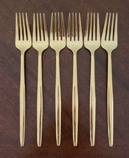 Lot of 6 Dinner Forks 8 1/2" Gold Plated Stainless Steel Flatware