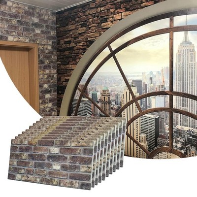3D Wall Panels Faux Brick - Cladding, Grey Brown Stone Look Wall Paneling, St...