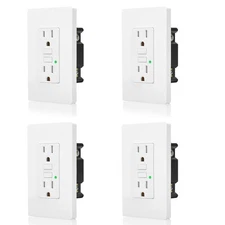 4PK GFCI Outlet 15A LED Indicator WR TR ETL Listed Flame-Retardant + Wall Plate
