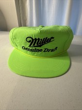 Vintage Miller Genuine Draft Strapback Hat Cap Neon Green Licensed Made In USA