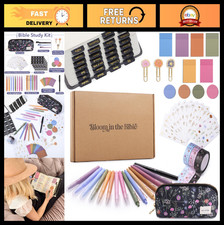 Bible Journaling Kit - 8 Highlighters, 6 Black Ink Pens, 75 Laminated Tabs Was