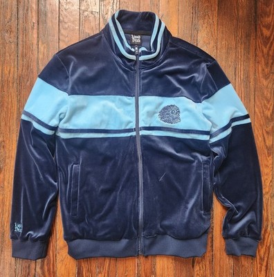NEW!  Liquid Death Hacksuit Tracksuit Velour Two Tone Blue Embroidered Jacket M