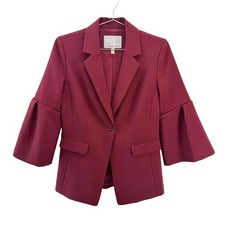 CLASSIQUES ENTIER Chic Wool Blend 3/4 Bell Sleeve Blazer   Small   Burgundy