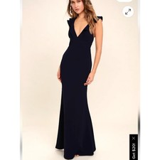 Lulus Perfect Opportunity Black  Maxi Dress V-Neck Size XS NWT