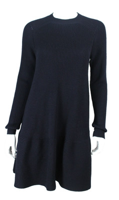 CHRISTIAN DIOR Navy Blue Wool Knit Short Trapeze Sweater Dress 38