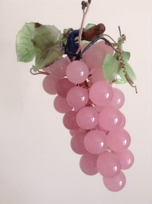 Vintage Cluster rosa Glas Trauben & Weinblätter, Drahtranken, Seide? Einwickelte Stiele