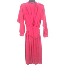 Epitome Vintage Women's Tie Waist Belt Pleated Maxi Dress Long Sleeves Red  8