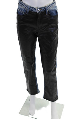 Jonathan Simkhai Womens Mid Rise Faux Leather Front Straight Jeans Black Blue 26