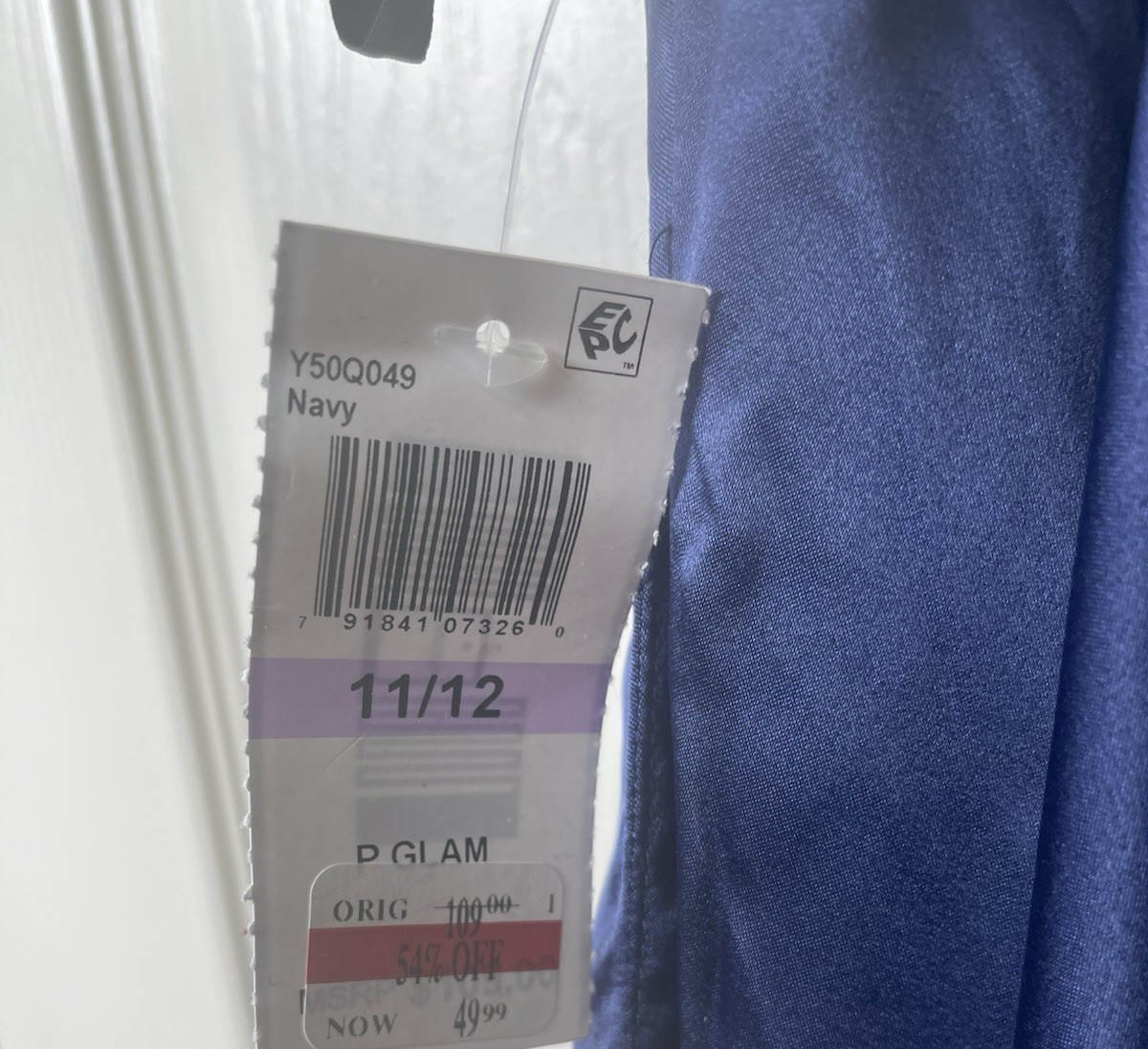 B Darlin Prom Dress Maxi Silk  Navy Gown Wedding Formal Sz 11/12 Spaghetti Strap