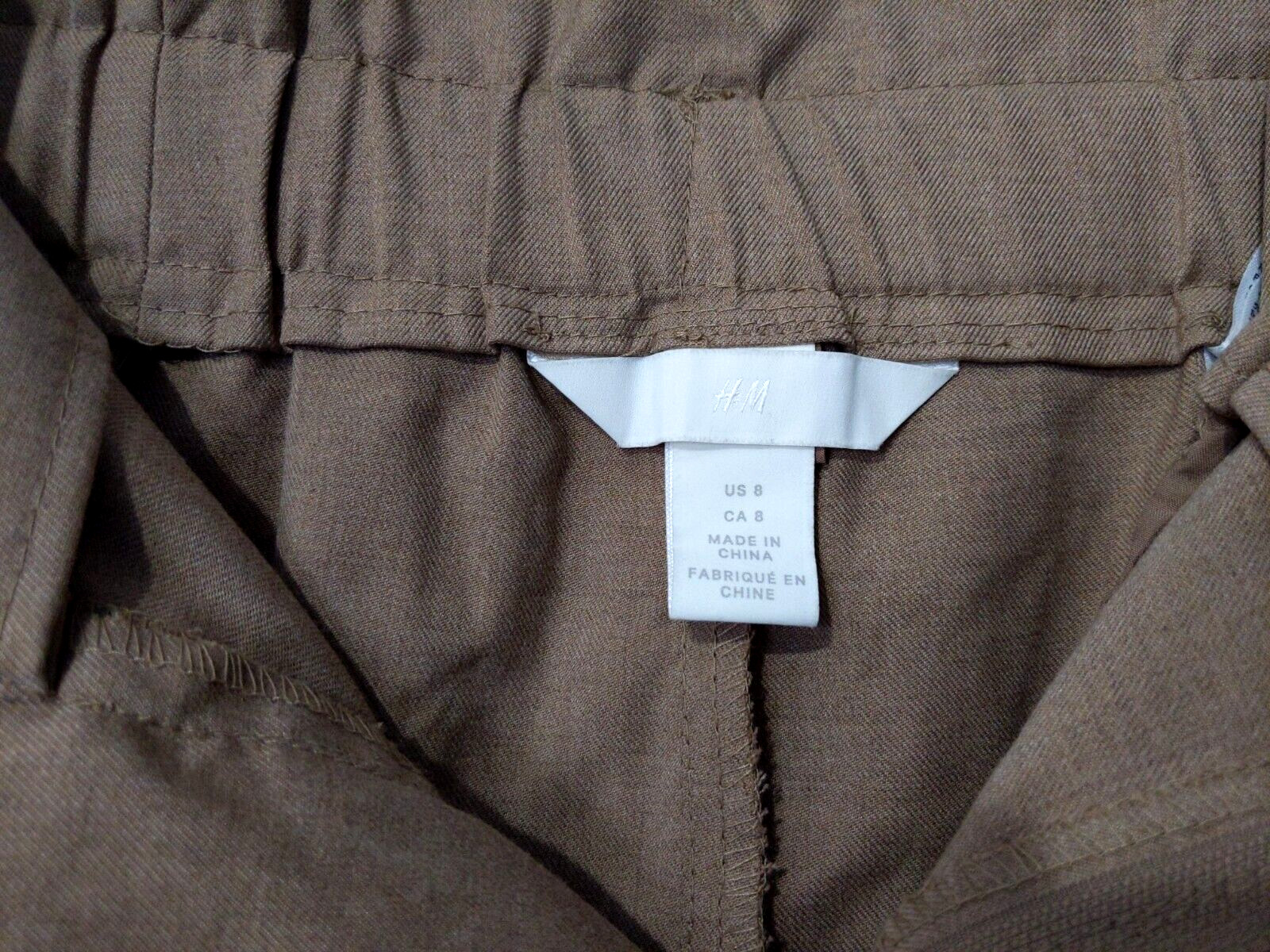 H&M Women's Belted Stretch Waist Belted Pants Sz 8 Tan Polyester Blend EUC thumbnail 6
