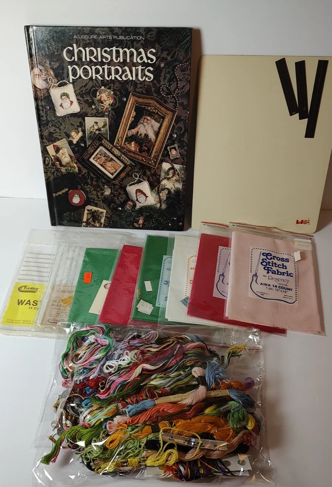 Lot of Counted Cross Stitch Supplies Floss Aida Fabric Magnetic board patterns - Image 2 of 4