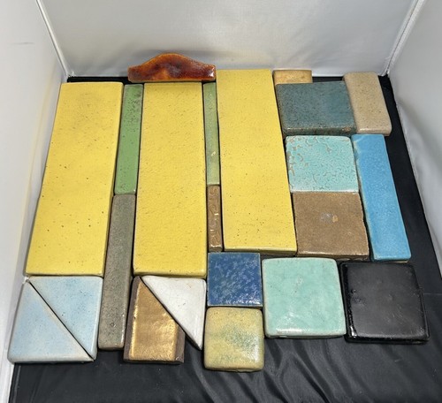 Lot Of 22 Antique Arts & Crafts Hand Sculpted Art Mosaic Pottery Tiles Vtg