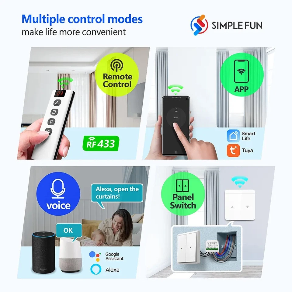 433mhz WiFi Funk Rolladensteuerung Nachrüstset Vorhang Schalter RF Fernbedienung - Bild 3 von 4