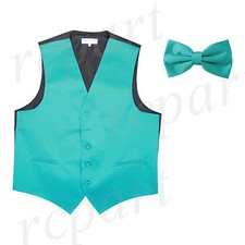New Men's Vesuvio Napoli Tuxedo Vest Waistcoat Bowtie prom wedding party Teal