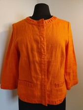 Chicos 2 Orange Linen Jacket Blazer Hidden Buttons Ruffled Trim Cropped 3/4 Slv