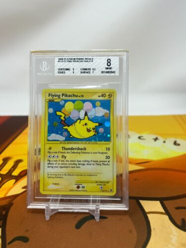 Pokemon Tcg Graded Beckett 2009 RISING RIVALS FLYING PIKACHU 8 - Picture 1 of 2