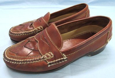 JOHNSTON & MURPHY Passport Penny BROWN Woven Leather DRESS SHOES LOAFERS Sz 9M